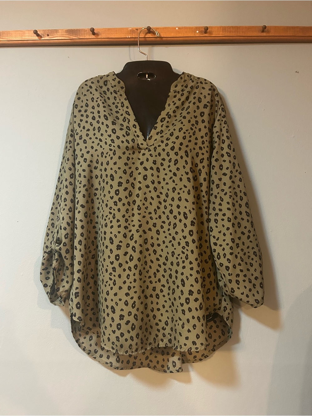 Lush Olive and Black Leopard-Print V-Neck Tunic